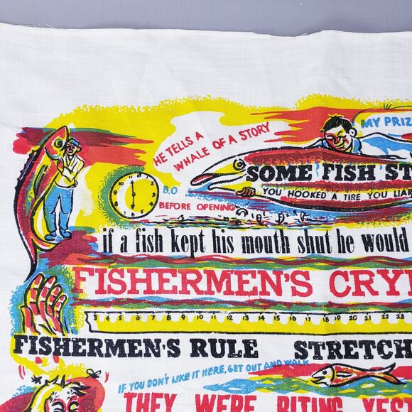 Fishermen's Crying Towel Weeping Vintage Fishing Angler 1950 50s Fisherman Art - Picture 2 of 11